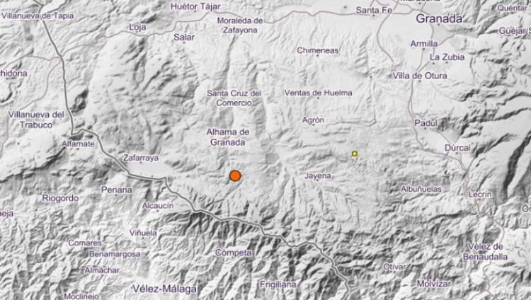 Localización del terremoto, al sur de la localidad de Alhama. 