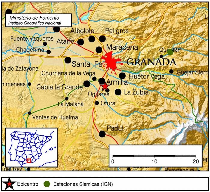 Localización del terremoto en Ogíjares. 