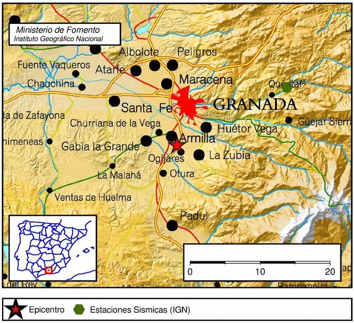 Localización del terremoto en Ogíjares Localización del terremoto en Ogíjares.