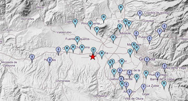 Mapa de intensidades del seísmo, medido a las 20.17 horas. 