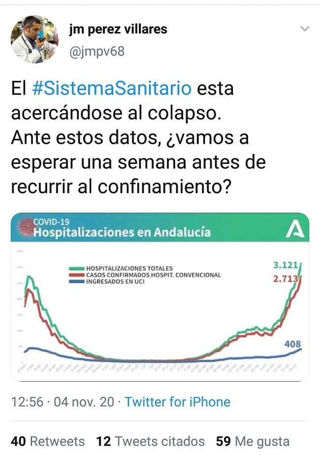 Tuit escrito este miércoles por el médico.