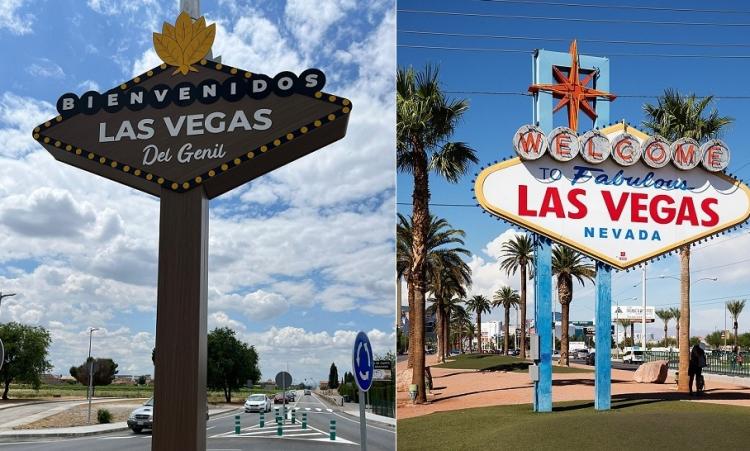 Cartel colocado en Vegas del Genil, inspirado en el de Las Vegas de Estados Unidos.
