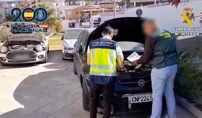 Agentes examinan documentación de vehículos sospechosos.