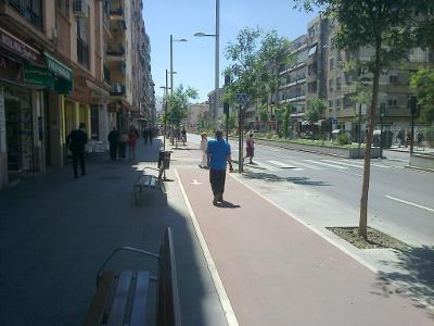 Peatón caminando por el carril bici del Camino de Ronda.
