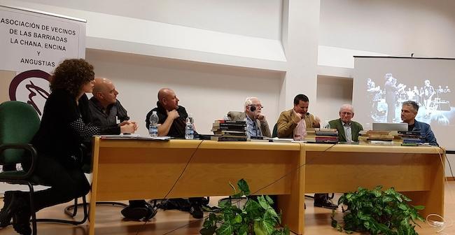 Isabel Daza, Antonio Arias, Juan I. Pérez, Juan de Loxa, Juan Pinilla, Antonio Arias -padre de los hermanos- y Ángel Arias, en un homenaje a Jesús en abril de 2017 en La Chana.