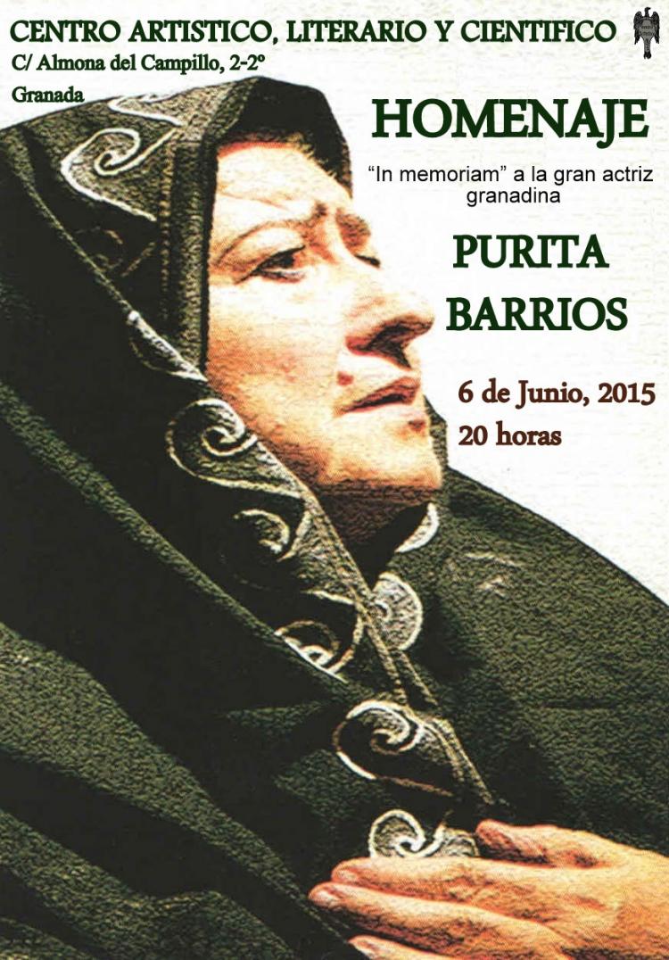 Cartel anunciador del homenaje a Purita Barrios. Cartel anunciador del homenaje a Purita Barrios.