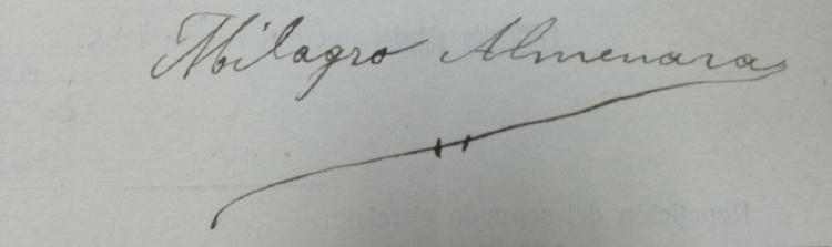 Firma de Milagro Almenara Pérez. Firma de Milagro Almenara Pérez.
