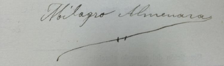 Firma de Milagro Almenara Pérez.