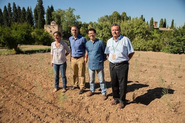 Responsables del proyecto, en una de las huertas del Generalife. 