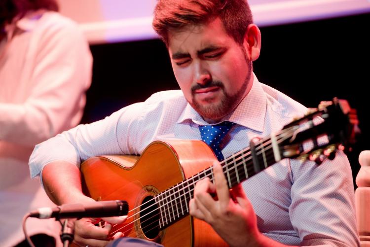 El guitarrista Álvaro Pérez, 'Martinete', sobre el escenario del Centro Federico García Lorca.