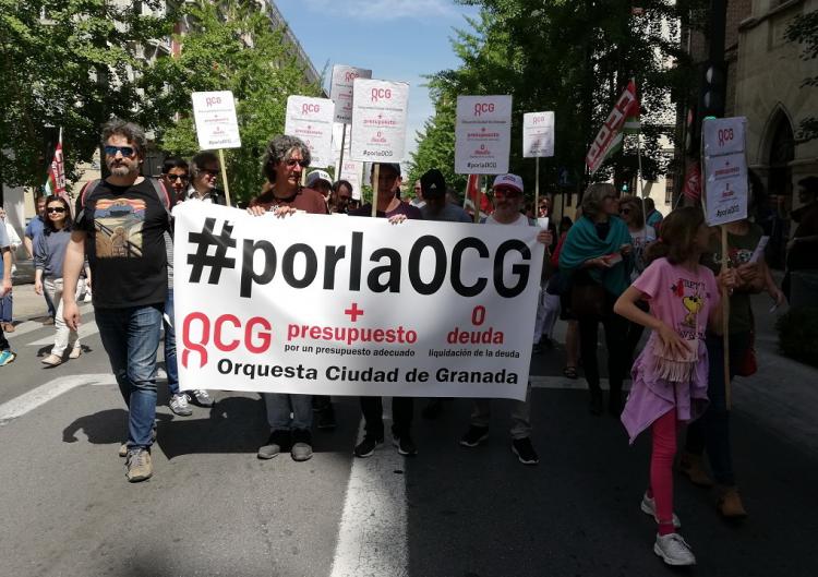 Músicos de la OCG en la manifestación del pasado 1 de mayo.