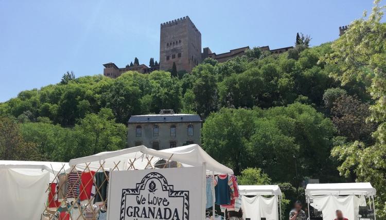 Vista de la Alhambra, con el detalle del Reúma, desde el Paseo de los Tristes.