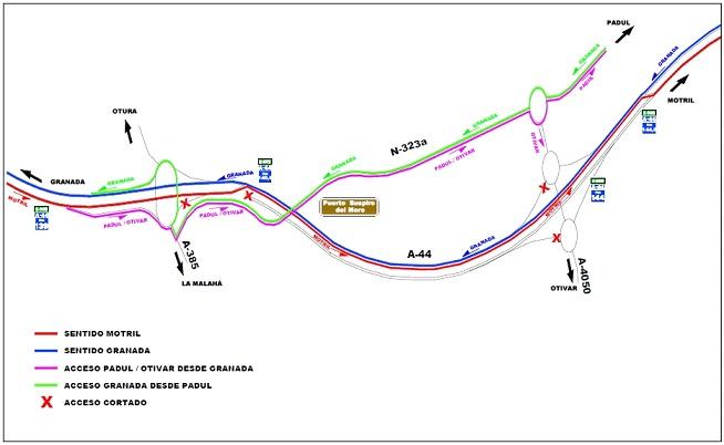 Incidencias en el tráfico de la A-44 en la fase 1. 