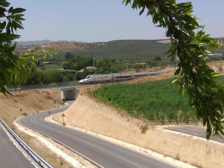 Un tren AVE, detenido en Cerro Vidriero.