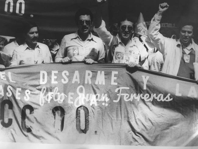 Enrique Palma, autor del artículo, junto a Rafael Hueso, Pedro Granados, en los años dorados del sindicalismo.