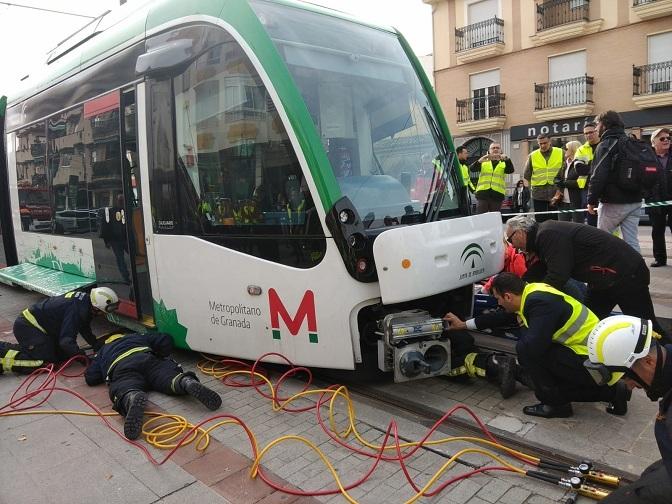 Un momento del simulacro de atropello.