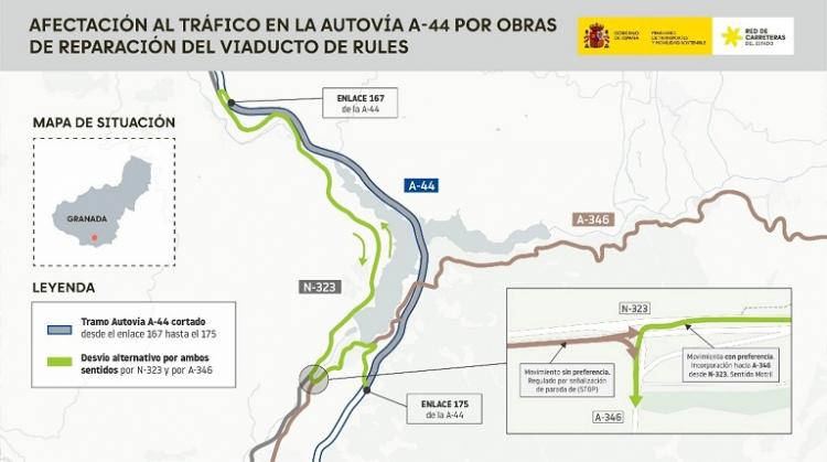 Plano con el tramo que se corta y el desvío alternativo.