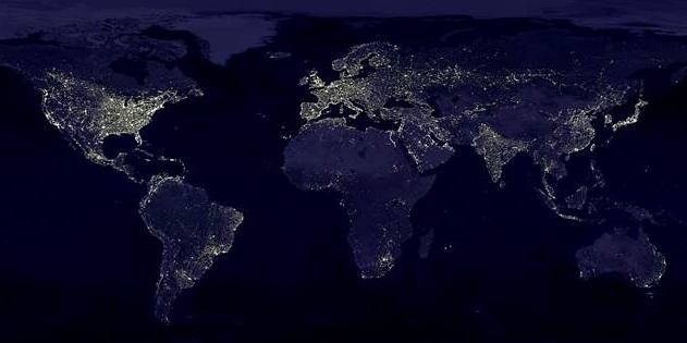 Mapa mundial de contaminación lumínica. 
