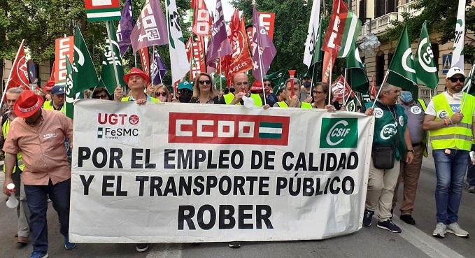 Manifestación de pesonal de Rober este viernes por Gran Vía. 