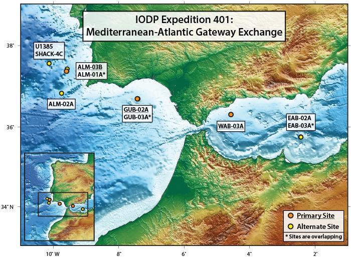 Mapa del recorrido de la expedición con los puntos clave en la recogida de muestras.