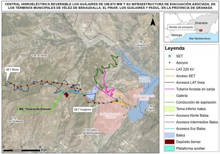 Plano con las diversas infraesctructuras del proyecto, extraído de la Declaración de Impacto Ambiental (DIA) favorable publicada en el BOE.
