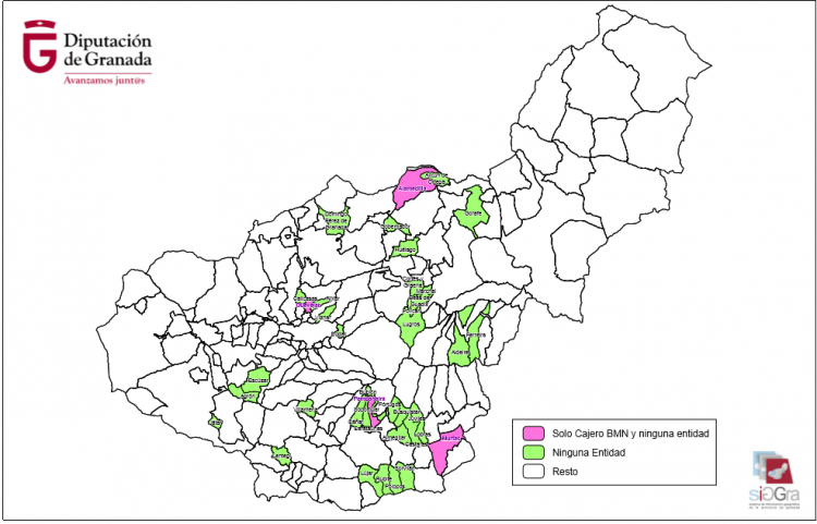 Mapa de la exclusión financiera de la provincia de Granada.