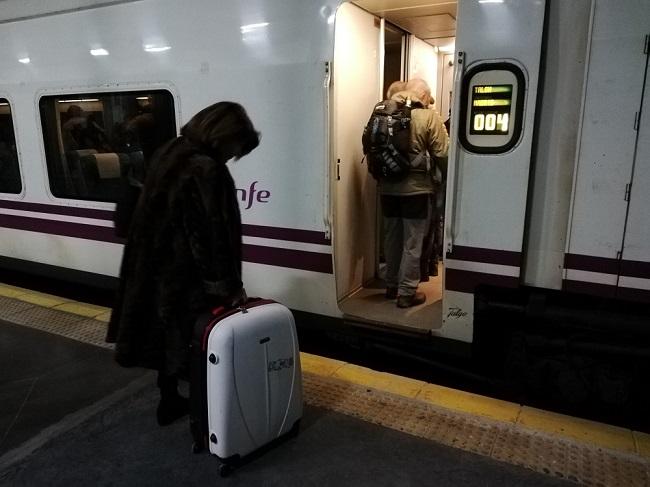 Una pasajera se dispone a subir en la estación de Granada. 