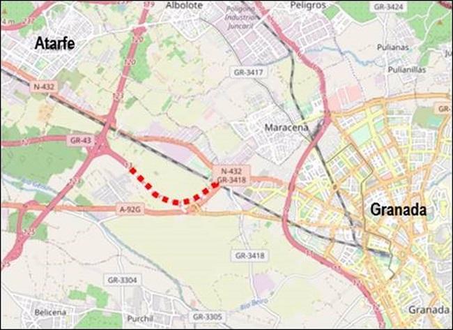 Plano del proyecto de obras de la autovía GR-43 para el acceso a Granada por la N-432.