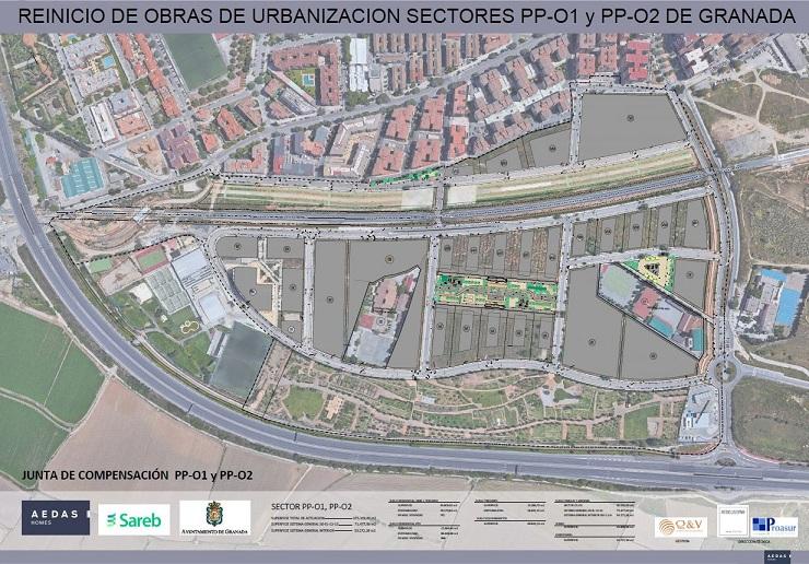 Area a urbanizar, junto al parque de las Alquerías, centros educativos y el bulevar de Las Perlas.