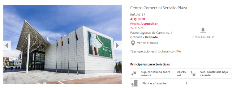 Ficha del Centro Comercial Serrallo en la página inmobiliaria.