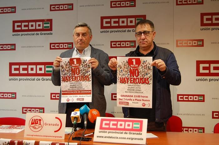 Los líderes provinciales de CCOO y UGT exhiben la convocatoria del Primero de Mayo. Los líderes provinciales de CCOO y UGT exhiben la convocatoria del Primero de Mayo.