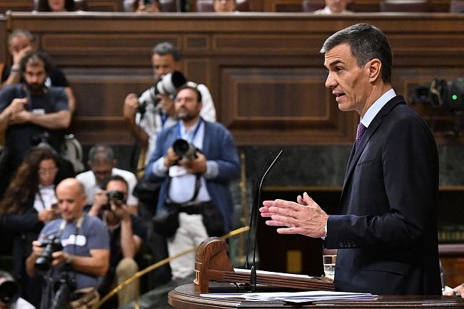 Pedro Sánchez durante su comparecencia.