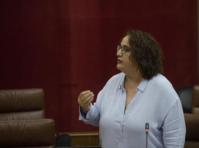 La portavoz adjunta del grupo parlamentario Adelante Andalucía, Ángela Aguilera, en una foto de archivo en el Pleno del Parlamento.