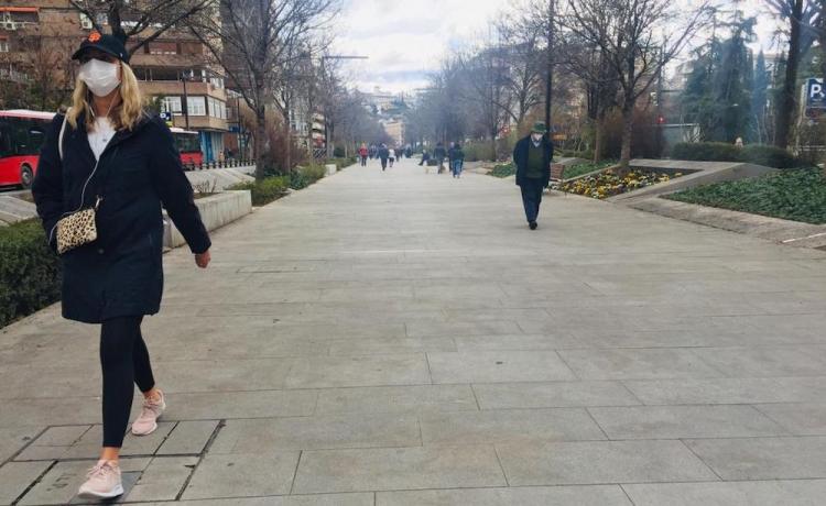 Viandantes en la Avenida de la Constitución de Granada capital.