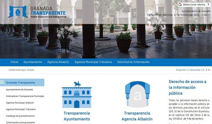 Página web de transparencia del Ayuntamiento de Granada. 