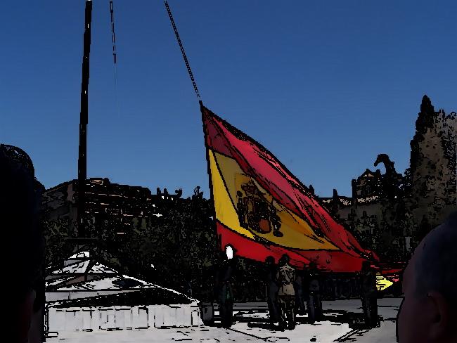 Izado de la bandera española en el Triunfo en 2007. Izado de la bandera española en el Triunfo en 2007.