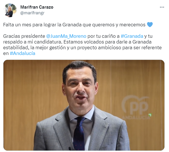 Captura de pantalla del twitter de la candidata. 