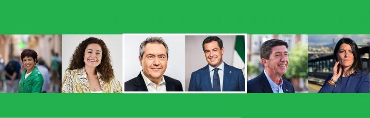 Teresa Rodríguez (Adelante); Inmaculada Nieto (Por Andalucía); Juan Espadas (PSOE-A); Juan Manuel Moreno (PP); Juan Marín (Cs) y Macarena Olona (Vox).