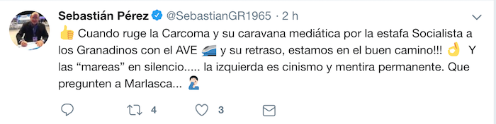 Tuit de Sebastián Pérez sobre el AVE.