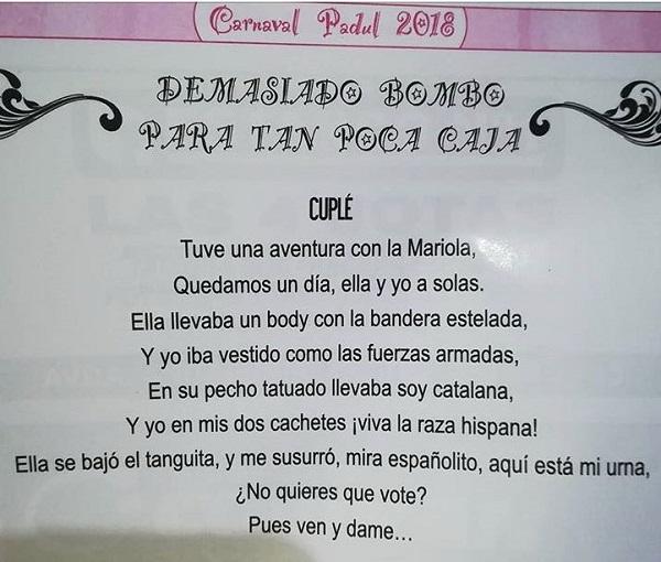 Reproducción del cuplé incluido en el libro del Carnaval de Padul.