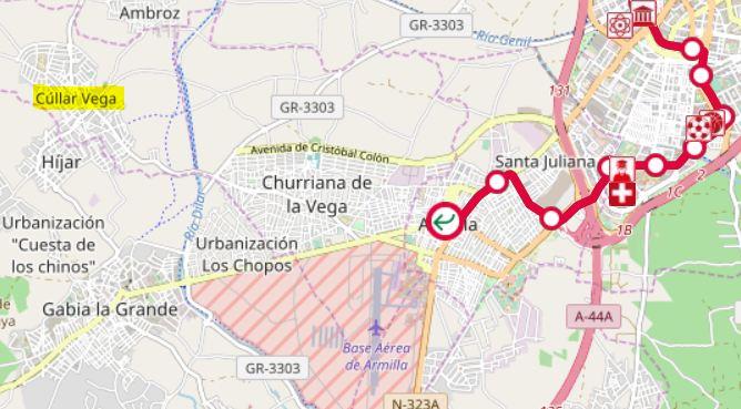 Ubicación de Cúllar Vega y el final de la línea del Metro Ubicación de Cúllar Vega y el final de la línea del Metro.