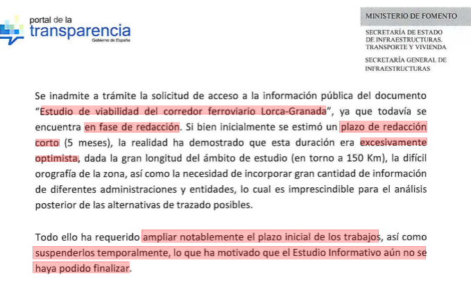 Detalle del escrito de Fomento.