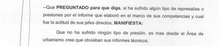 Detalle de la declaración de uno de los testigos reflejada en el nuevo informe policial.