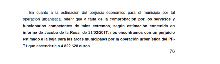 Detalle del informe en el que se detalla el perjuicio a las arcas municipales.