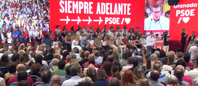 Imagen de la militancia socialista granadina en un mitin de Pedro Sánchez el pasado octubre en Granada. 