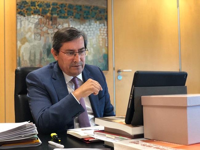 José Entrena, en una reunión telemática durante el estado de alarma. José Entrena, en una reunión telemática durante el estado de alarma.