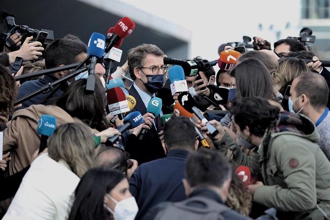 Núñez Feijóo, este martes, a su salida de la Junta Directiva Nacional del PP.