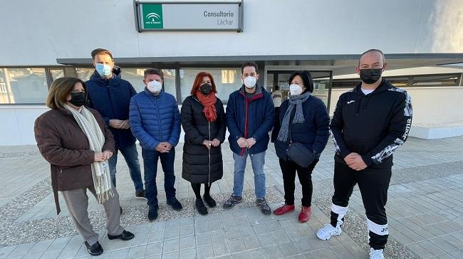 Los representantes socialistas, este viernes en Láchar.