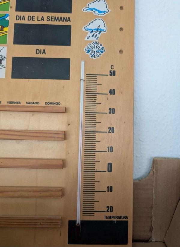 Foto de la temperatura de un aula, en un centro educativo de Guadix, tomada esta semana a las 8.30 horas.