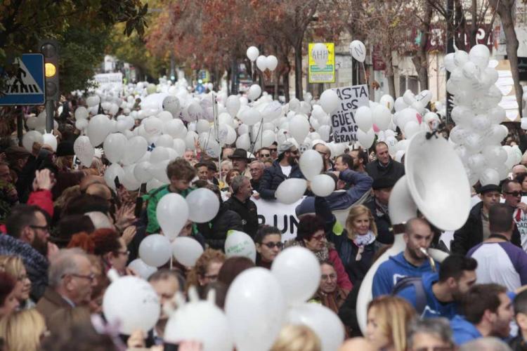 La interminable marea blanca avanza por el centro de Granada.